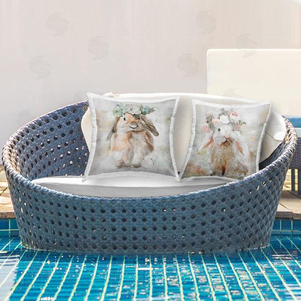 Stupell Industries Stellar Design Studio | Soft Spring Floral Bunnies Printed Throw Pillow Set