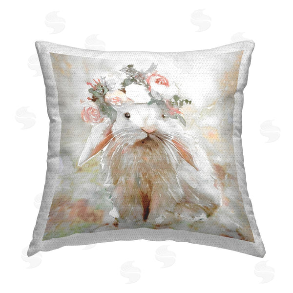 Stupell Industries Stellar Design Studio | Spring Floral Bunny Printed Throw Pillow