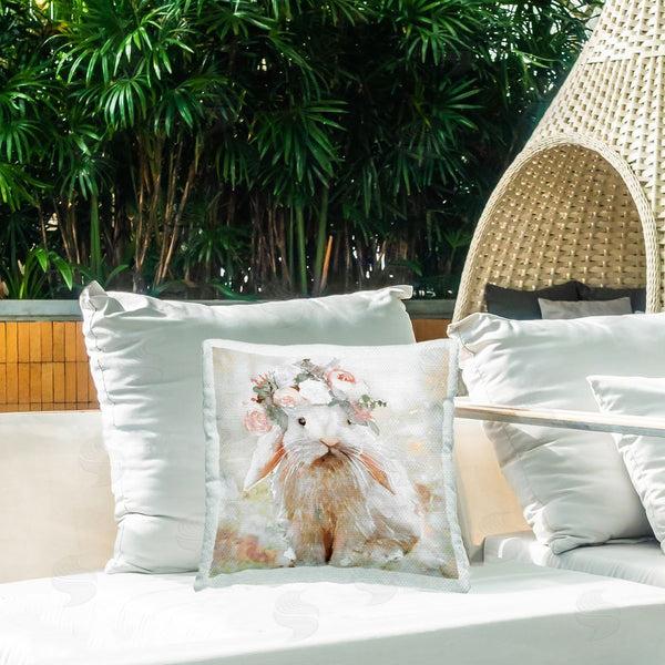 Stupell Industries Stellar Design Studio | Spring Floral Bunny Printed Throw Pillow