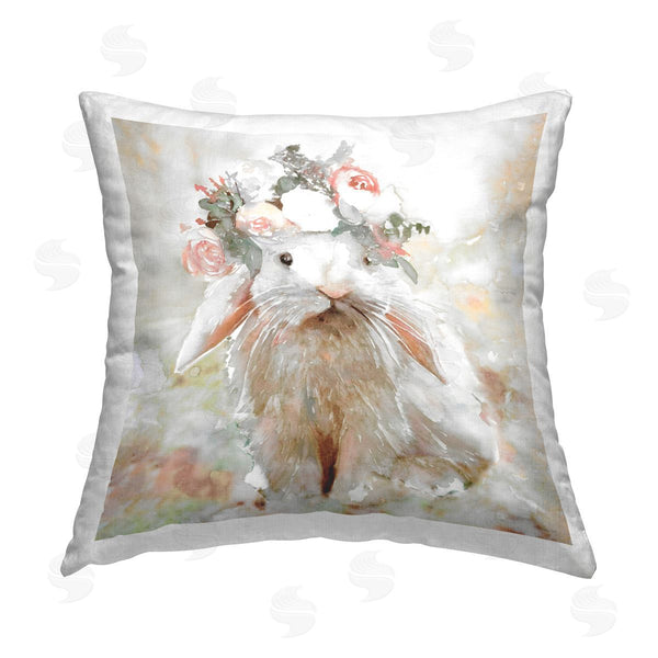 stupell industries Stellar Design Studio | Spring Floral Bunny Printed Throw Pillow