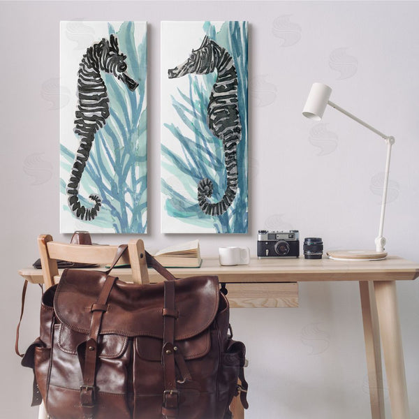 Stupell Industries Stellar Design Studio | Zebra Striped Sea Horses With Coral Wall Art