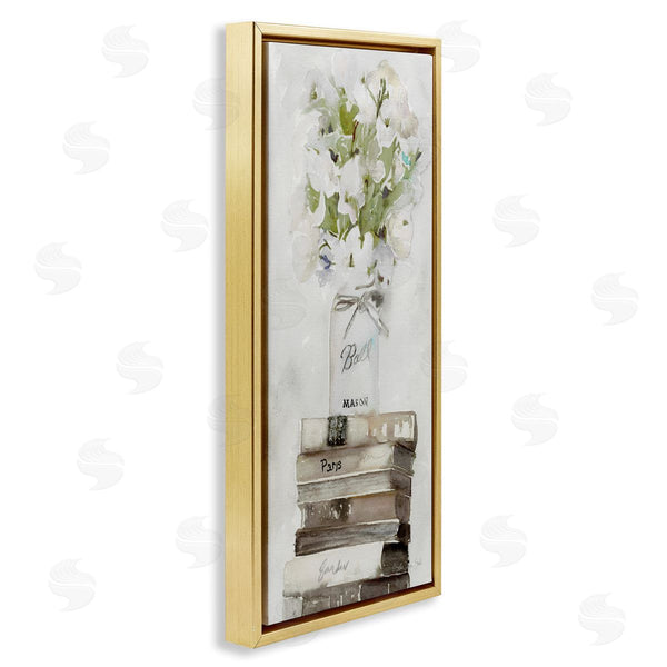 Stupell Industries Stellar Studio | White Florals On Distressed Books Wall Art