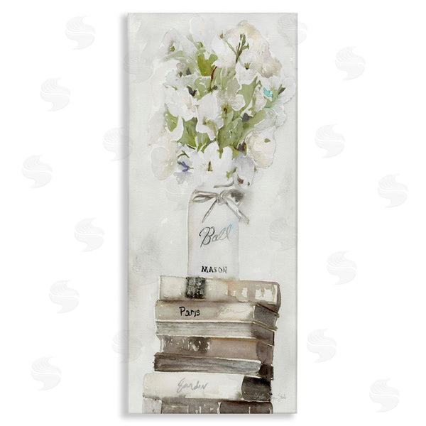 stupell industries Stellar Studio | White Florals on Distressed Books Wall Art