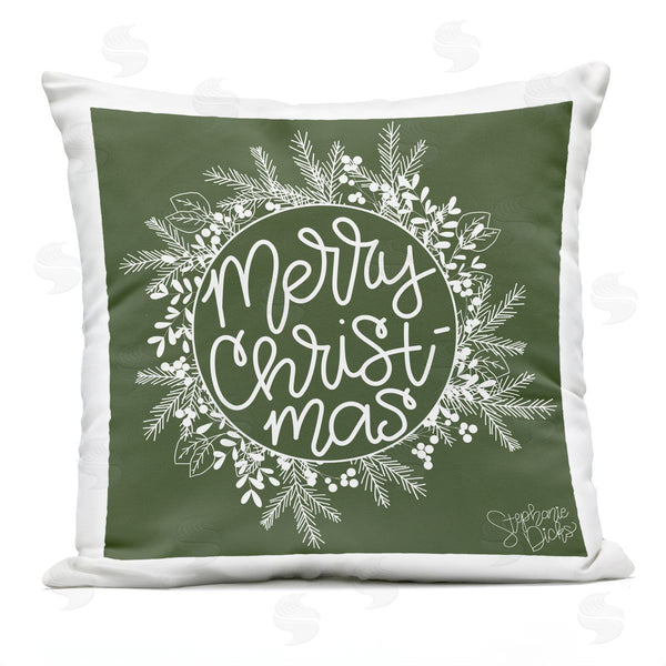 Stupell Industries Stephanie Dicks | Merry Christmas Holiday Herb Wreath Printed Throw Pillow
