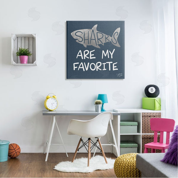 Stupell Industries Stephanie Dicks | Quirky Sharks Saying Text Maritime Blue Background Wall Art