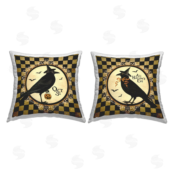 Stupell Industries Stephanie Workman Marrott | All Hallow's Eve Halloween Crows Printed Throw Pillow Set