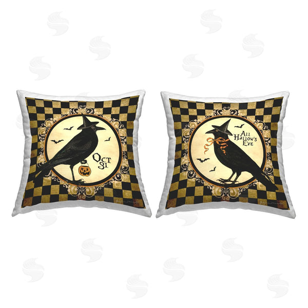 stupell industries Stephanie Workman Marrott | All Hallow's Eve Halloween Crows Printed Throw Pillow Set