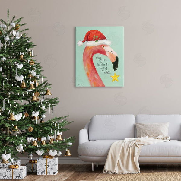 Stupell Industries Stephanie Workman Marrott | Beaches Sunny & White Sand Phrase Santa Flamingo Wall Art