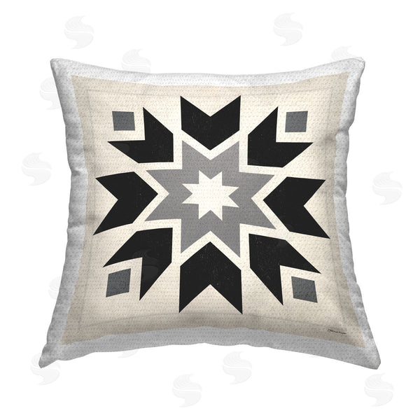 Stupell Industries Stephanie Workman Marrott | Black & Cream Quilt Block Printed Throw Pillow