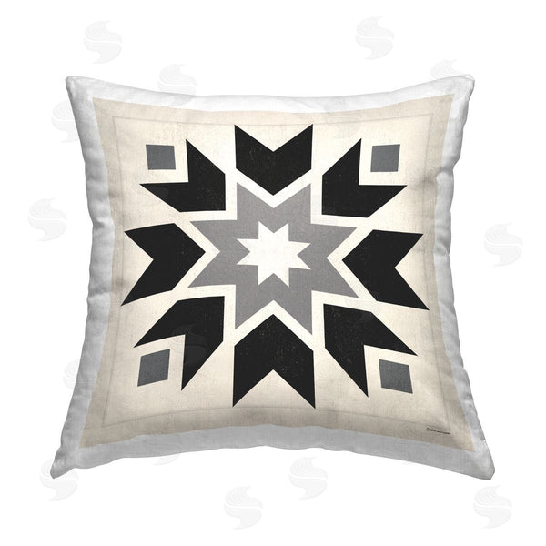 stupell industries Stephanie Workman Marrott | Black & Cream Quilt Block Printed Throw Pillow
