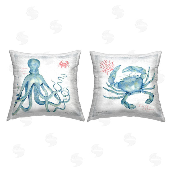 Stupell Industries Stephanie Workman Marrott | Blue Aquatic Animals Printed Throw Pillow Set