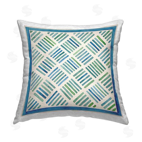 Stupell Industries Stephanie Workman Marrott | Blue & Green Hatched Stripes Printed Throw Pillow