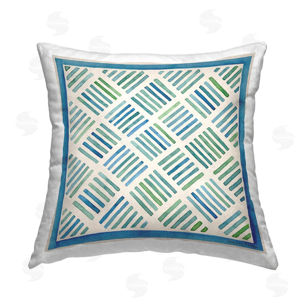 stupell industries Stephanie Workman Marrott | Blue & Green Hatched Stripes Printed Throw Pillow