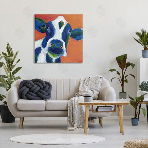 Stupell Industries Stephanie Workman Marrott | Bold Blue Dairy Cow Fun Abstract Farm Animal Wall Art