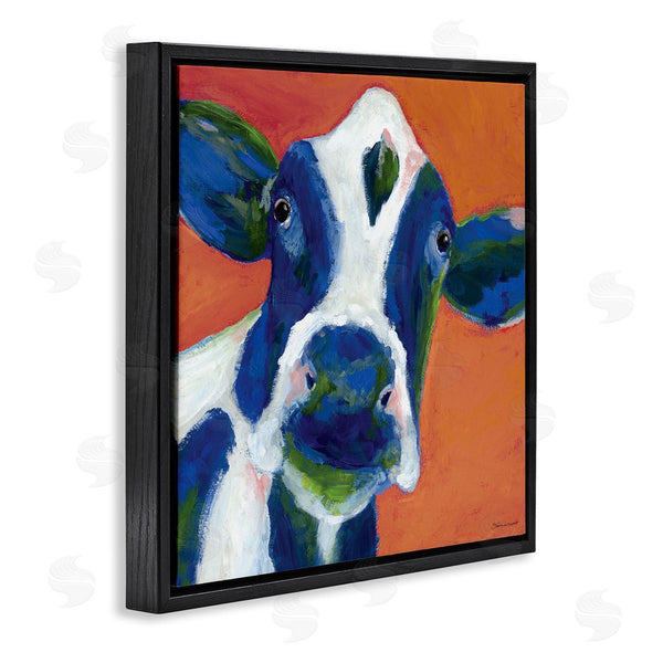 Stupell Industries Stephanie Workman Marrott | Bold Blue Dairy Cow Fun Abstract Farm Animal Wall Art