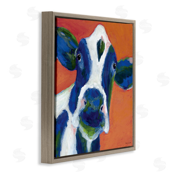 Stupell Industries Stephanie Workman Marrott | Bold Blue Dairy Cow Fun Abstract Farm Animal Wall Art