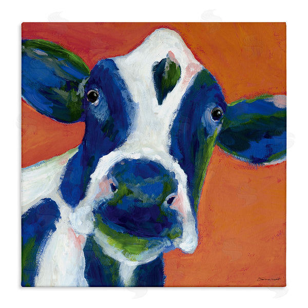 stupell industries Stephanie Workman Marrott | Bold Blue Dairy Cow Fun Abstract Farm Animal Wall Art