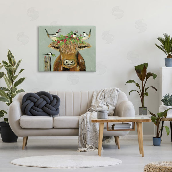 Stupell Industries Stephanie Workman Marrott | Cattle & Birds Holiday Holly Wall Art
