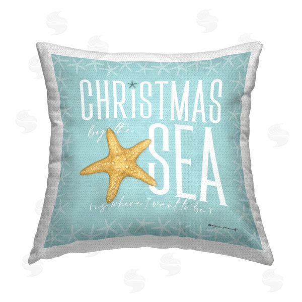 Stupell Industries Stephanie Workman Marrott | Christmas By The Sea Blue Holiday Printed Throw Pillow