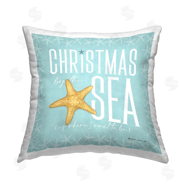 stupell industries Stephanie Workman Marrott | Christmas By The Sea Blue Holiday Printed Throw Pillow