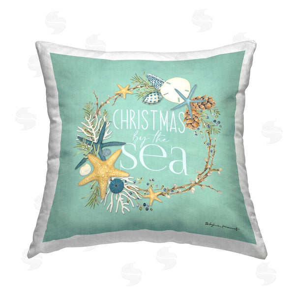 stupell industries Stephanie Workman Marrott | Christmas By The Sea Holiday Wreath Printed Throw Pillow