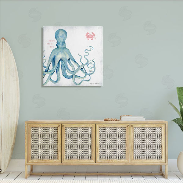 Stupell Industries Stephanie Workman Marrott | Happiness Comes In Waves Blue Octopus Red Crab Wall Art