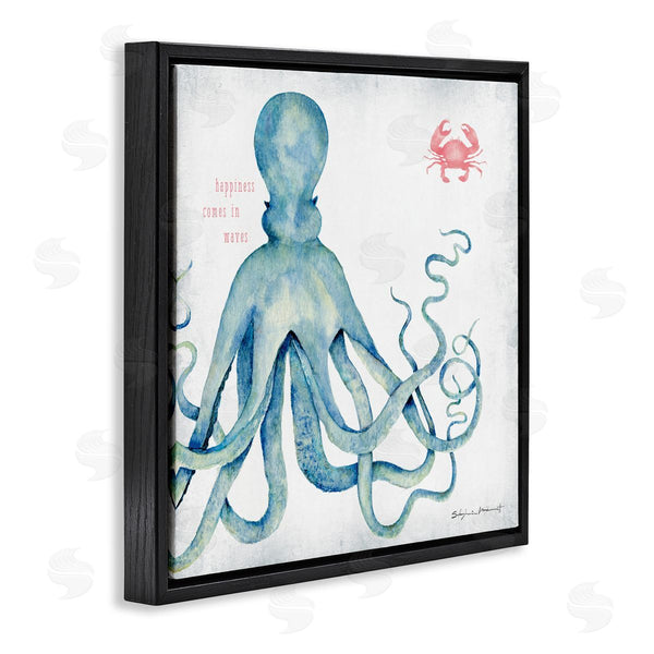 Stupell Industries Stephanie Workman Marrott | Happiness Comes In Waves Blue Octopus Red Crab Wall Art