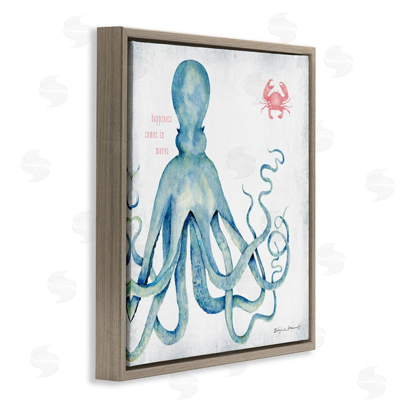 Stupell Industries Stephanie Workman Marrott | Happiness Comes In Waves Blue Octopus Red Crab Wall Art