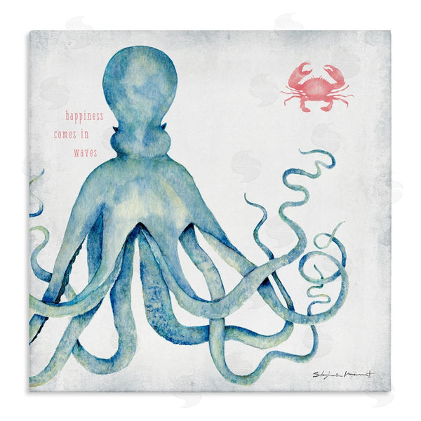 stupell industries Stephanie Workman Marrott | Happiness Comes in Waves Blue Octopus Red Crab Wall Art
