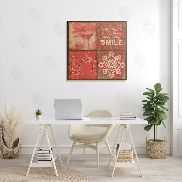 Stupell Industries Stephanie Workman Marrott | Make You Smile Phrase Vintage Red Parisian Patterns Wall Art