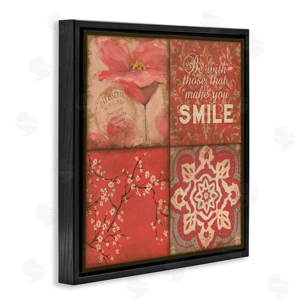 Stupell Industries Stephanie Workman Marrott | Make You Smile Phrase Vintage Red Parisian Patterns Wall Art