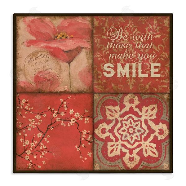 stupell industries Stephanie Workman Marrott | Make You Smile Phrase Vintage Red Parisian Patterns Wall Art