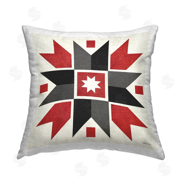 Stupell Industries Stephanie Workman Marrott | Red Quilt Block Geometric Printed Throw Pillow