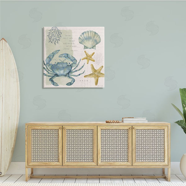 Stupell Industries Stephanie Workman Marrott | Sea Casts Its Spell Quote Blue Crab Seashells Wall Art