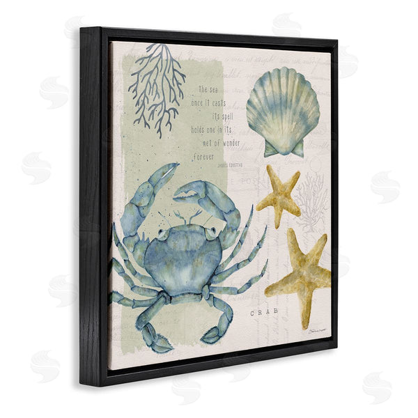 Stupell Industries Stephanie Workman Marrott | Sea Casts Its Spell Quote Blue Crab Seashells Wall Art