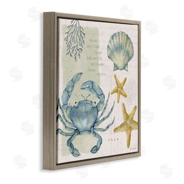 Stupell Industries Stephanie Workman Marrott | Sea Casts Its Spell Quote Blue Crab Seashells Wall Art
