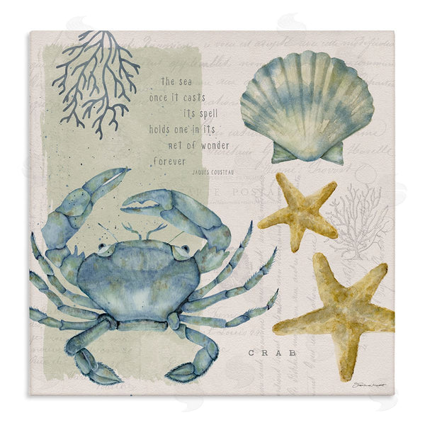 stupell industries Stephanie Workman Marrott | Sea Casts Its Spell Quote Blue Crab Seashells Wall Art