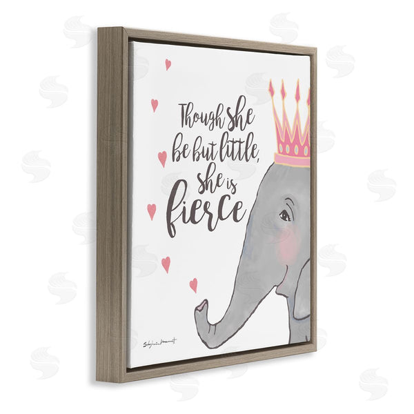 Stupell Industries Stephanie Workman Marrott | She Is Fierce Phrase Girls' Princess Elephant Pink Wall Art