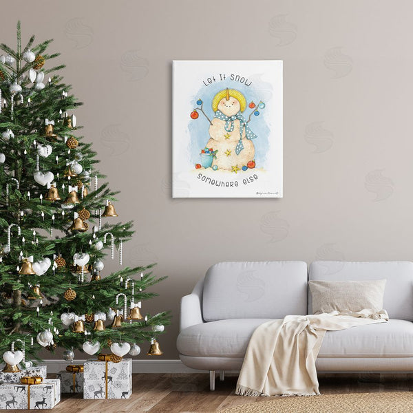 Stupell Industries Stephanie Workman Marrott | Snow Somewhere Else Nautical Winter Snowman Bold Ornaments Wall Art