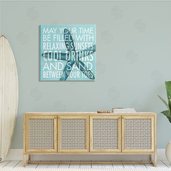 Stupell Industries Stephanie Workman Marrott | Sunsets Cool Drinks Sand Beach Phrase Blue Starfish Wall Art