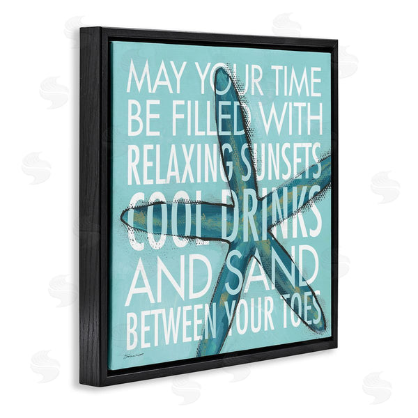 Stupell Industries Stephanie Workman Marrott | Sunsets Cool Drinks Sand Beach Phrase Blue Starfish Wall Art