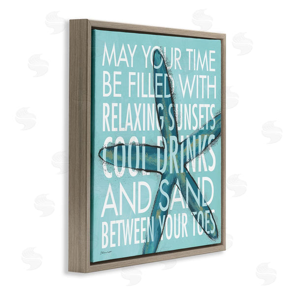 Stupell Industries Stephanie Workman Marrott | Sunsets Cool Drinks Sand Beach Phrase Blue Starfish Wall Art