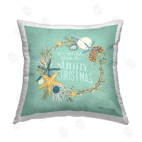 Stupell Industries Stephanie Workman Marrott | Wish You Sunny Christmas Wreath Printed Throw Pillow