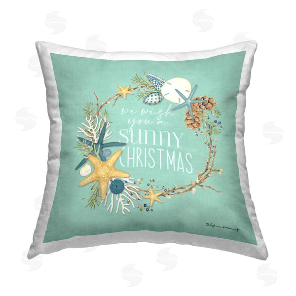 stupell industries Stephanie Workman Marrott | Wish You Sunny Christmas Wreath Printed Throw Pillow