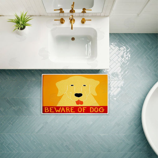 Stupell Industries Stephen Huneck | Beware Of Dog Greeting Plush Bath Mat
