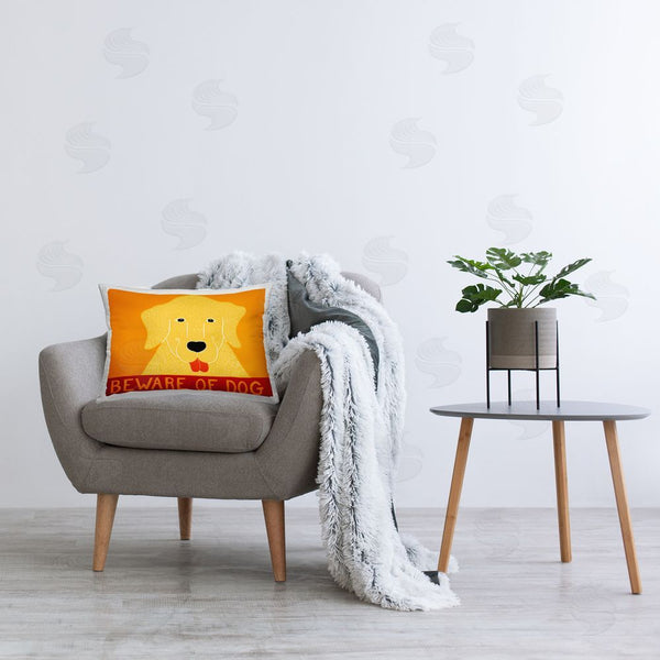 Stupell Industries Stephen Huneck | Beware Of Dog Yellow & Red Printed Throw Pillow