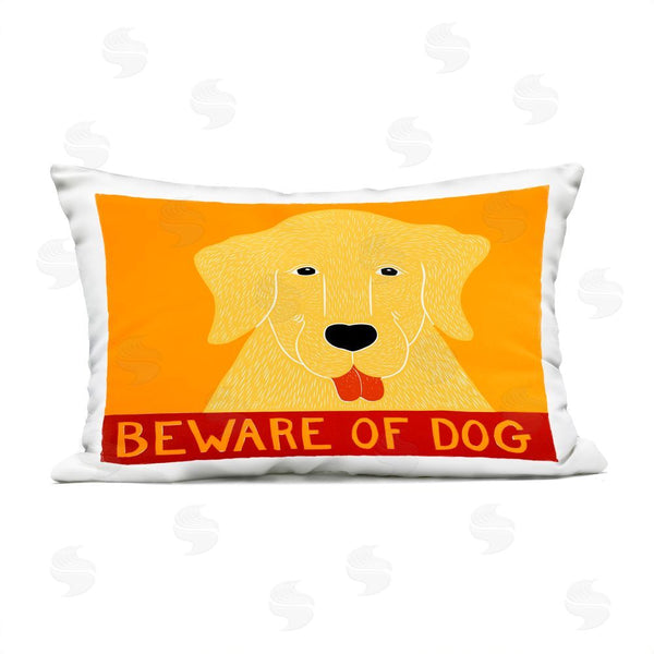 Stupell Industries Stephen Huneck | Beware Of Dog Yellow & Red Printed Throw Pillow