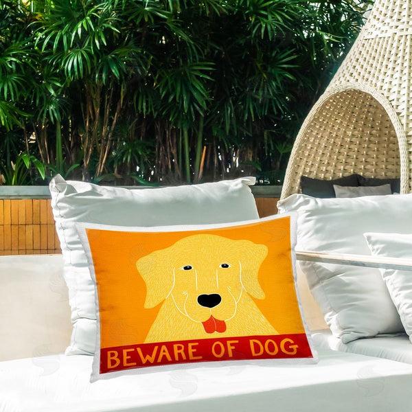 Stupell Industries Stephen Huneck | Beware Of Dog Yellow & Red Printed Throw Pillow