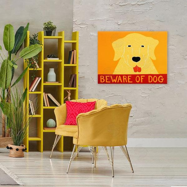 Stupell Industries Stephen Huneck | Beware Of Dog Yellow & Red Wall Art