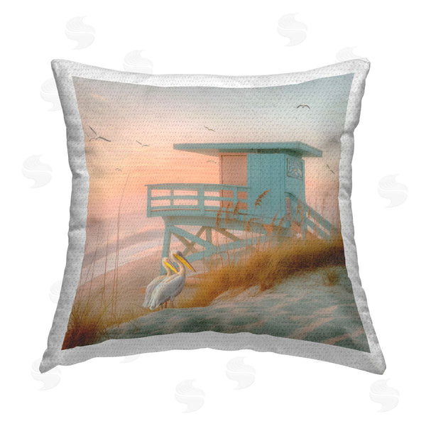 Stupell Industries Steve Hunziker | Coastal Charm Beach Hut Printed Throw Pillow